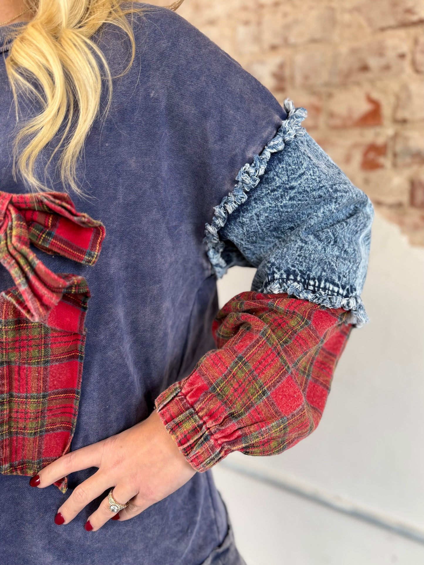DENIM & BOW SWEATSHIRT