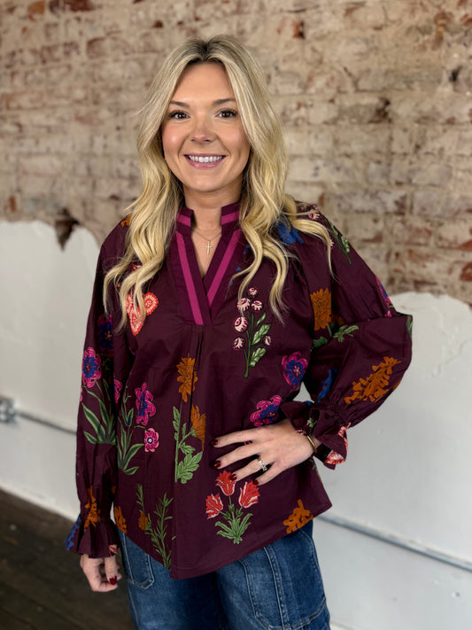 PLUM L/W BOLD FLORAL TOP