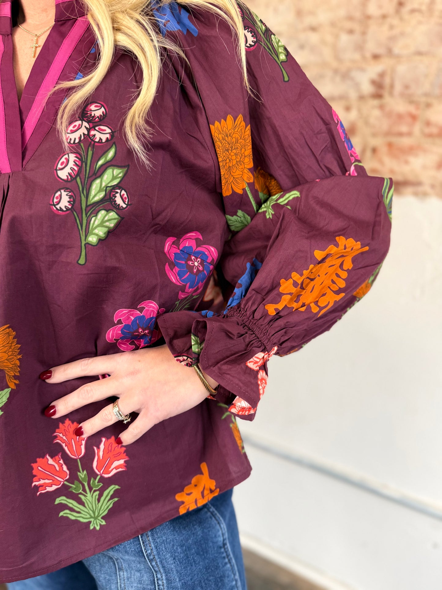 PLUM L/W BOLD FLORAL TOP