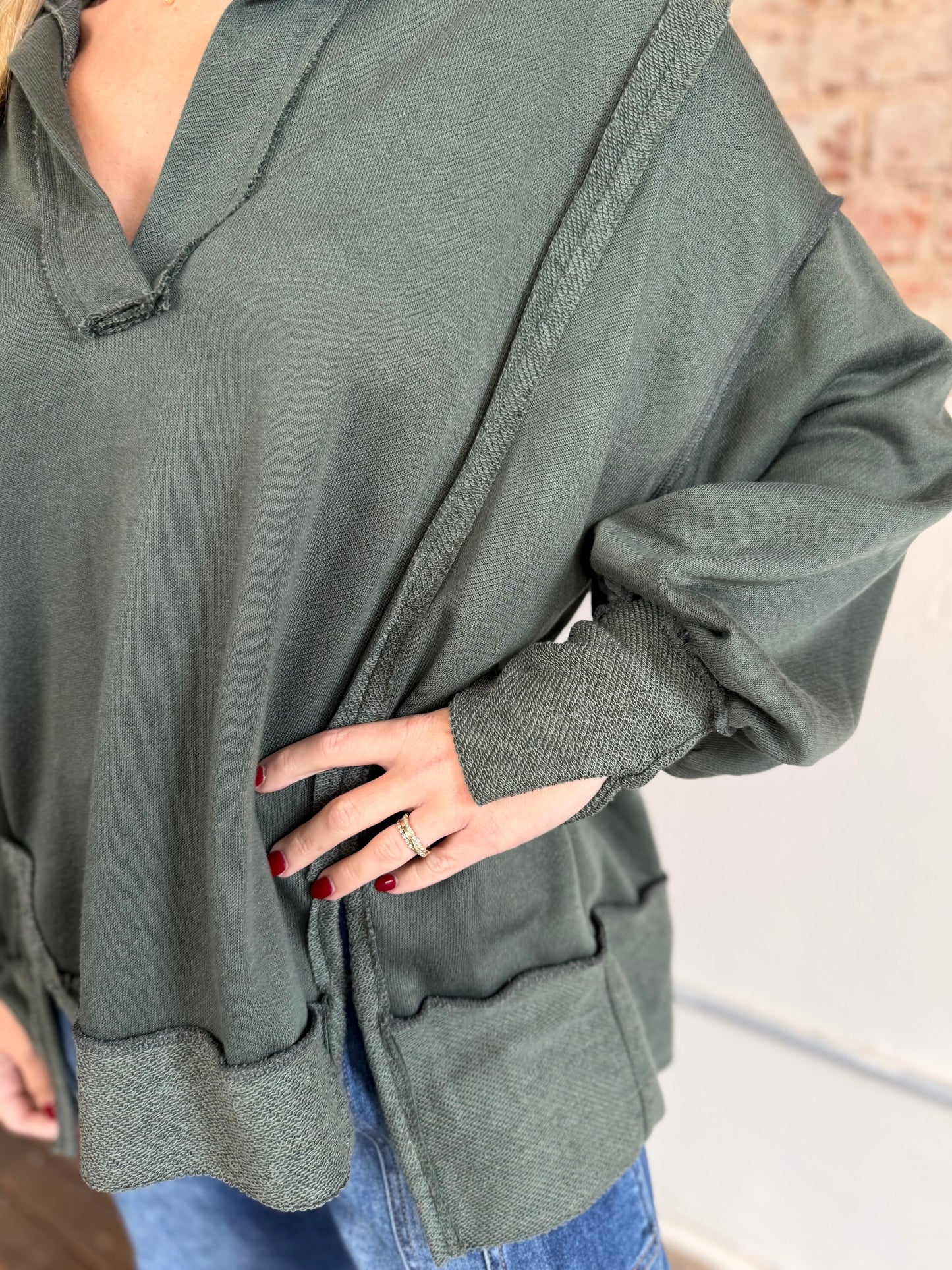 TEAL COLLAR TERRY TOP