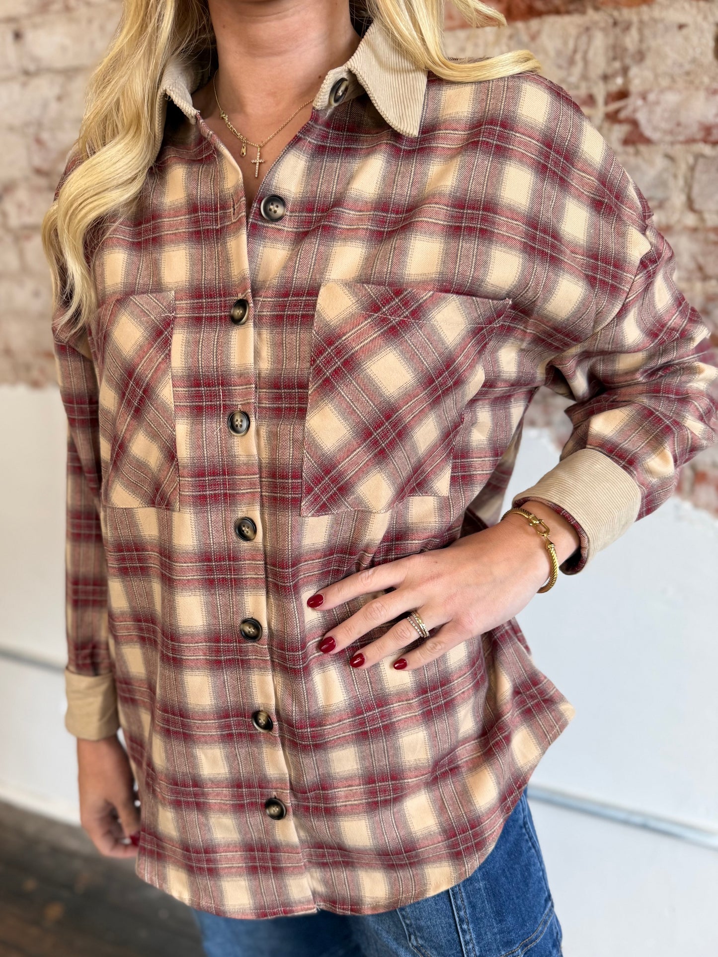 TAUPE CORDUROY COLLAR SHACKET