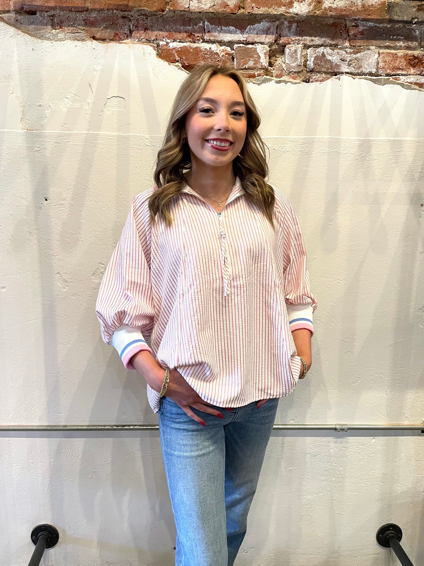 PINK STRIPED OVERSIZED THICK COLLAR TOP