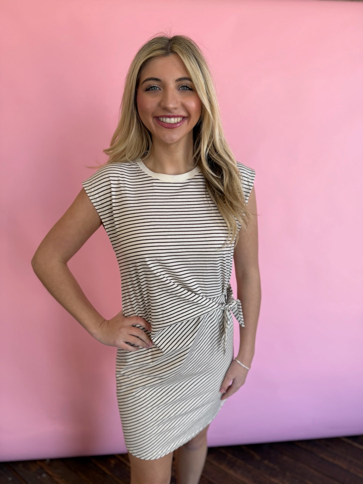 STRIPED SIDE TIE DRESS