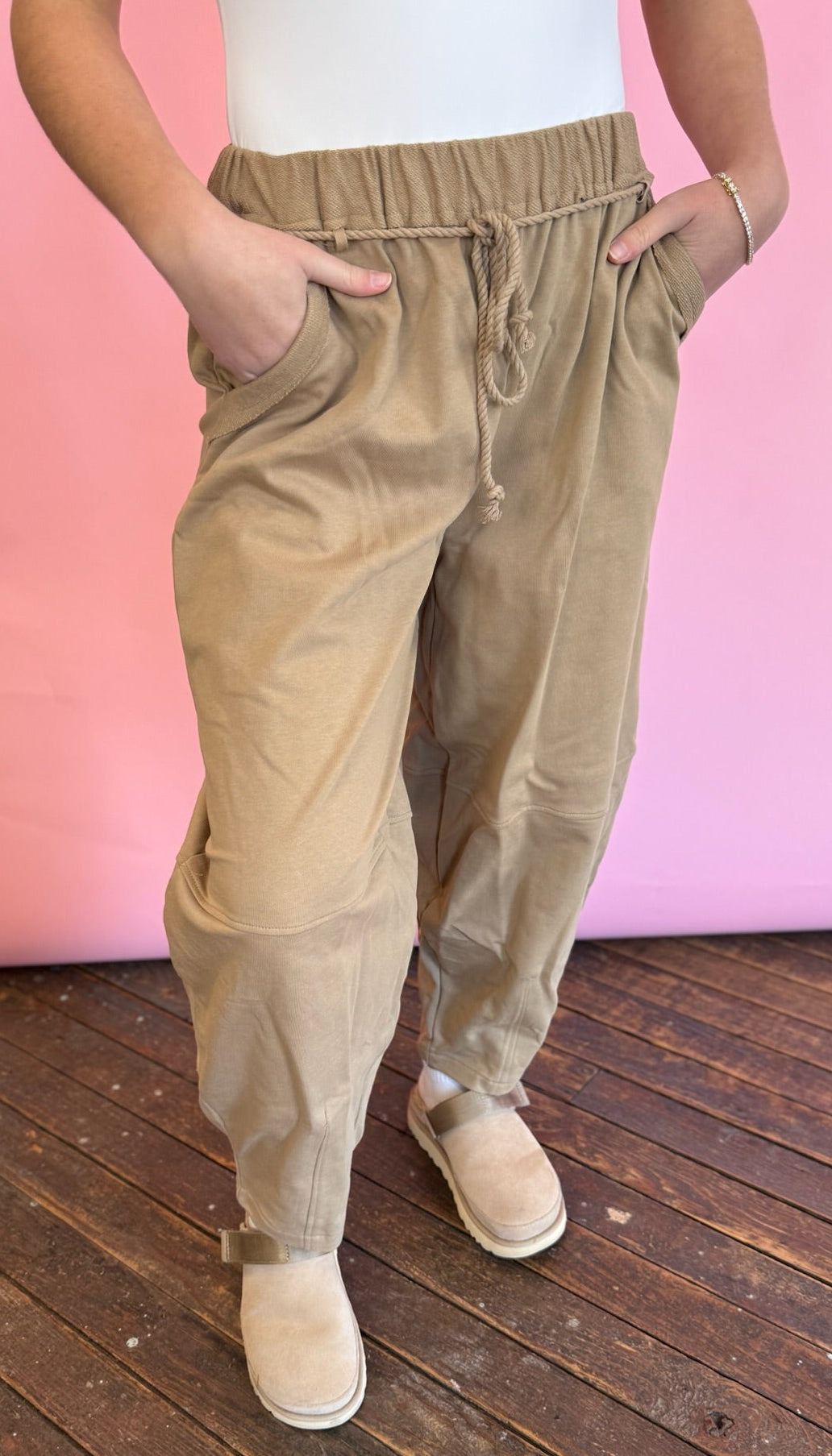 TAUPE TERRY BARREL PANTS