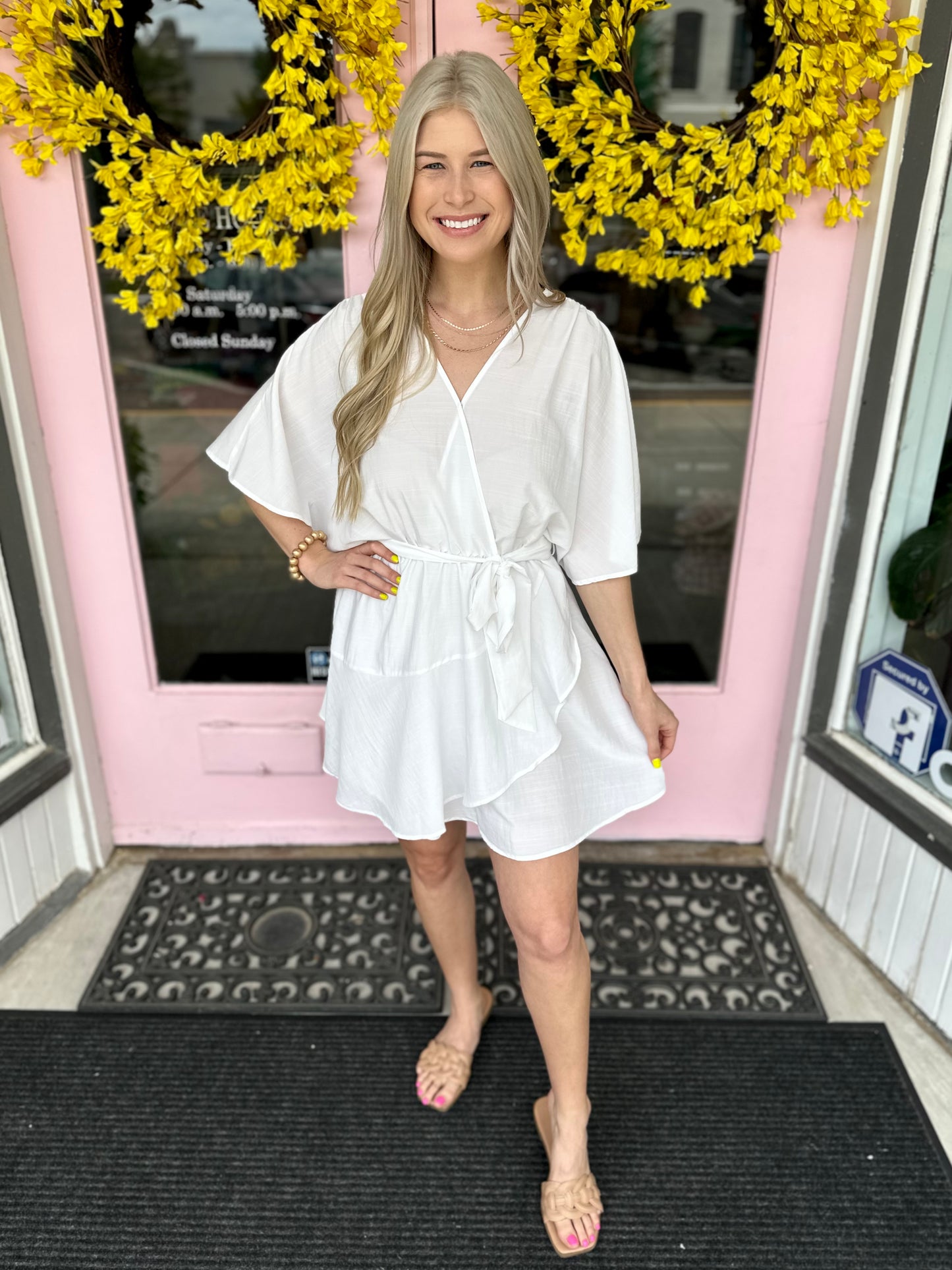 WHITE FRONT TIE DRESS