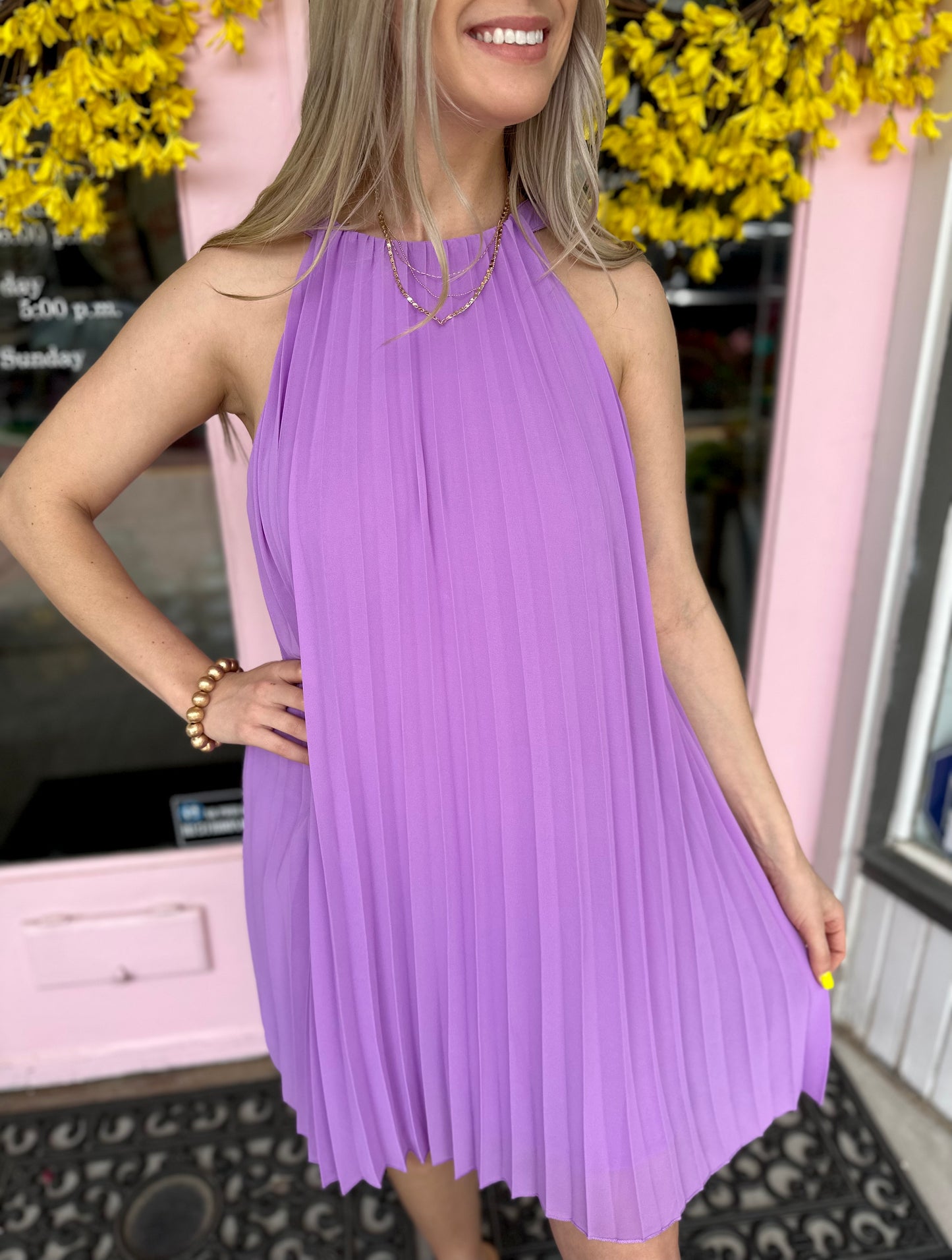 LAVENDER PLEATED SLEEVELESS DRESS