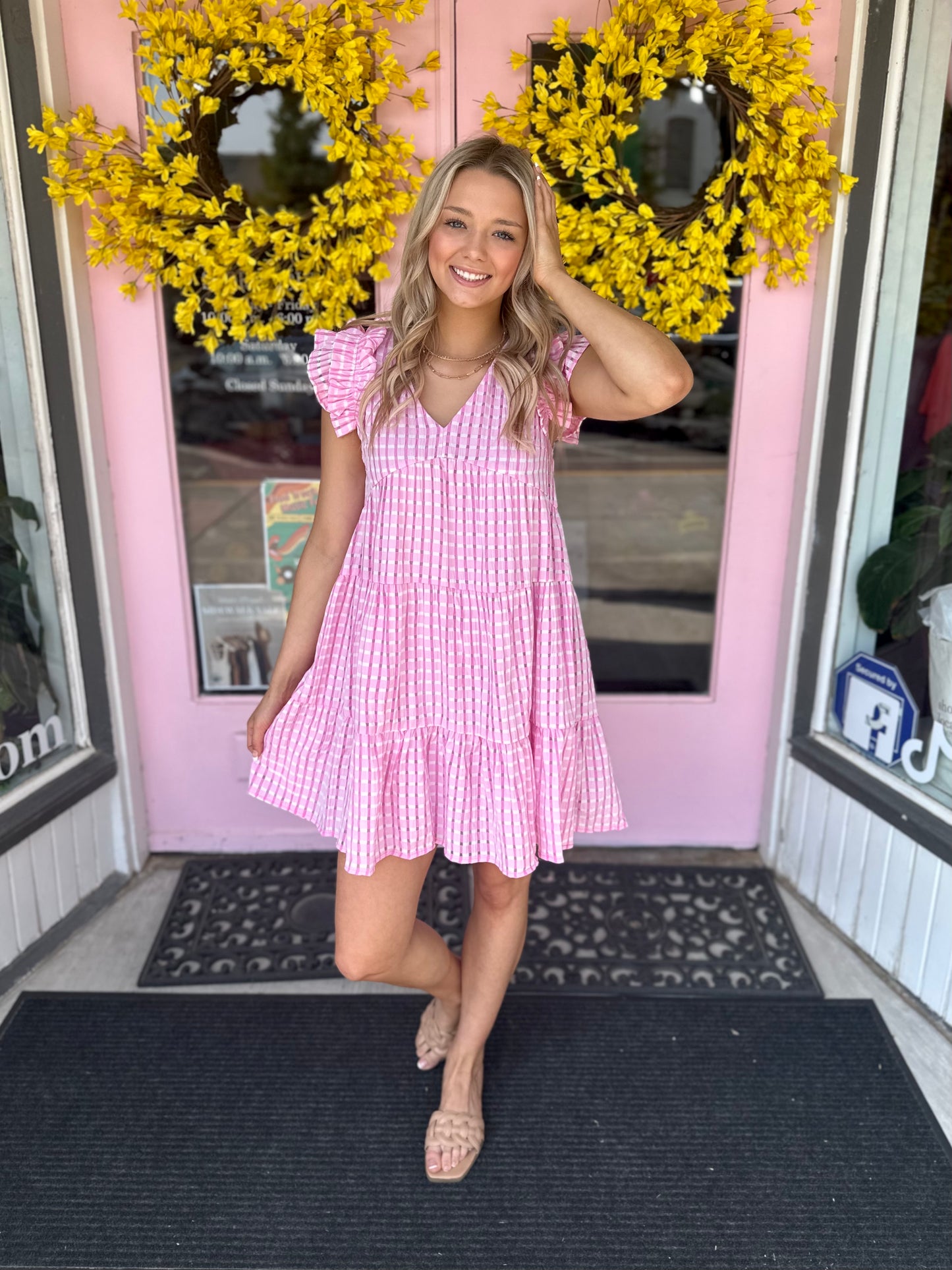 PINK CHECKERED DRESS