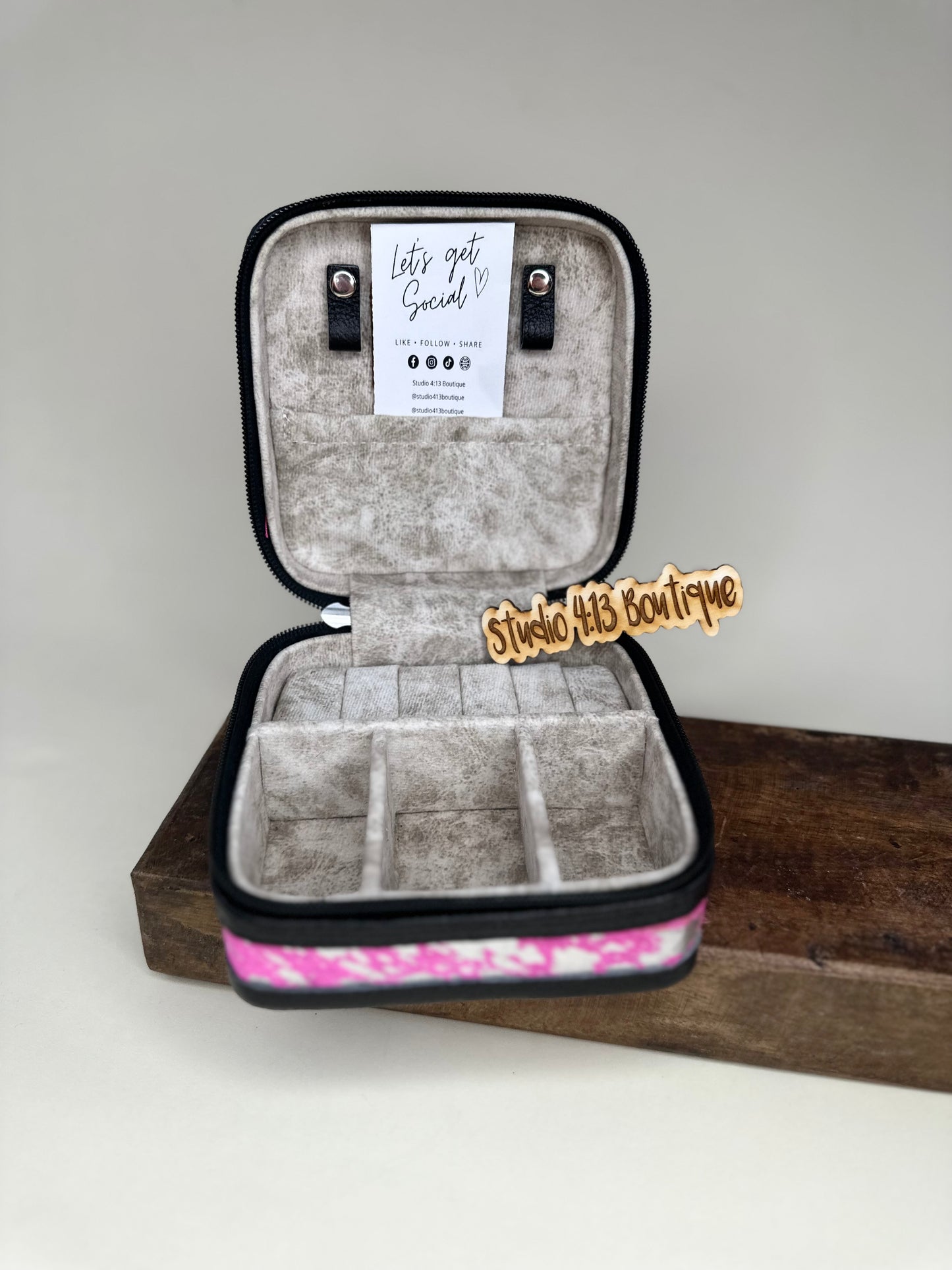 PINK/SILVER ACID COWHIDE JEWELRY BOX