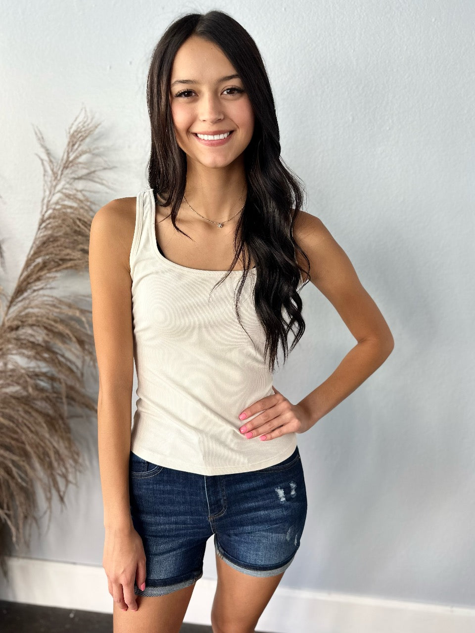 IVORY SQUARE NECK RIBBED TANK