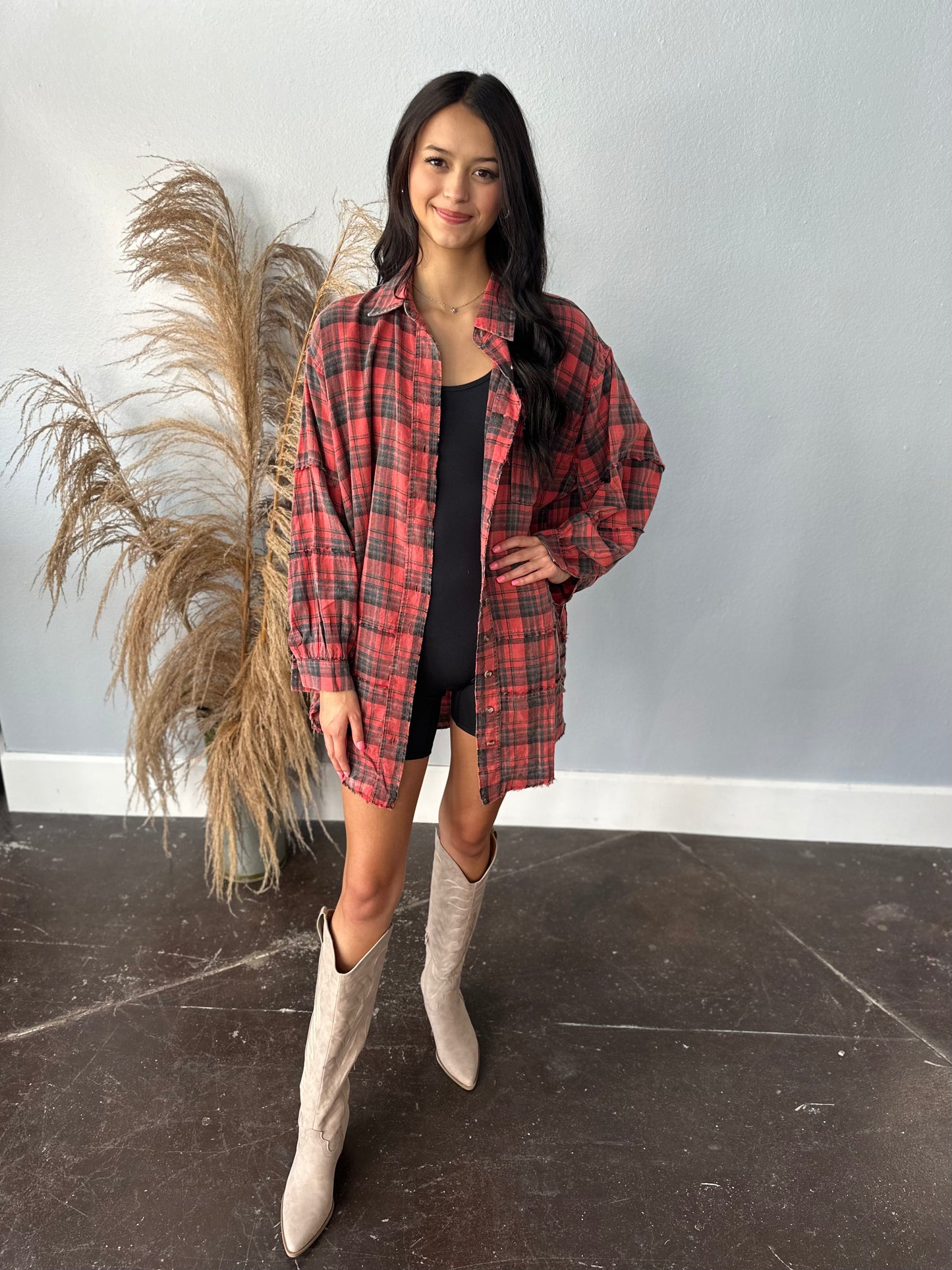 ULTIMATE PERSIMMON PLAID BUTTON UP