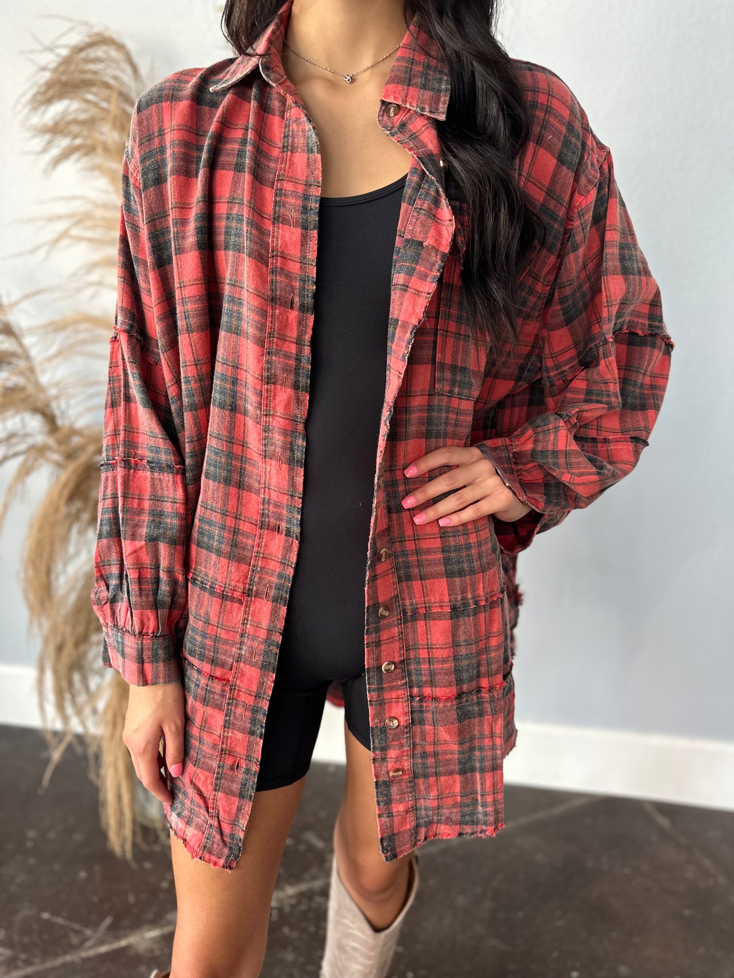 ULTIMATE PERSIMMON PLAID BUTTON UP
