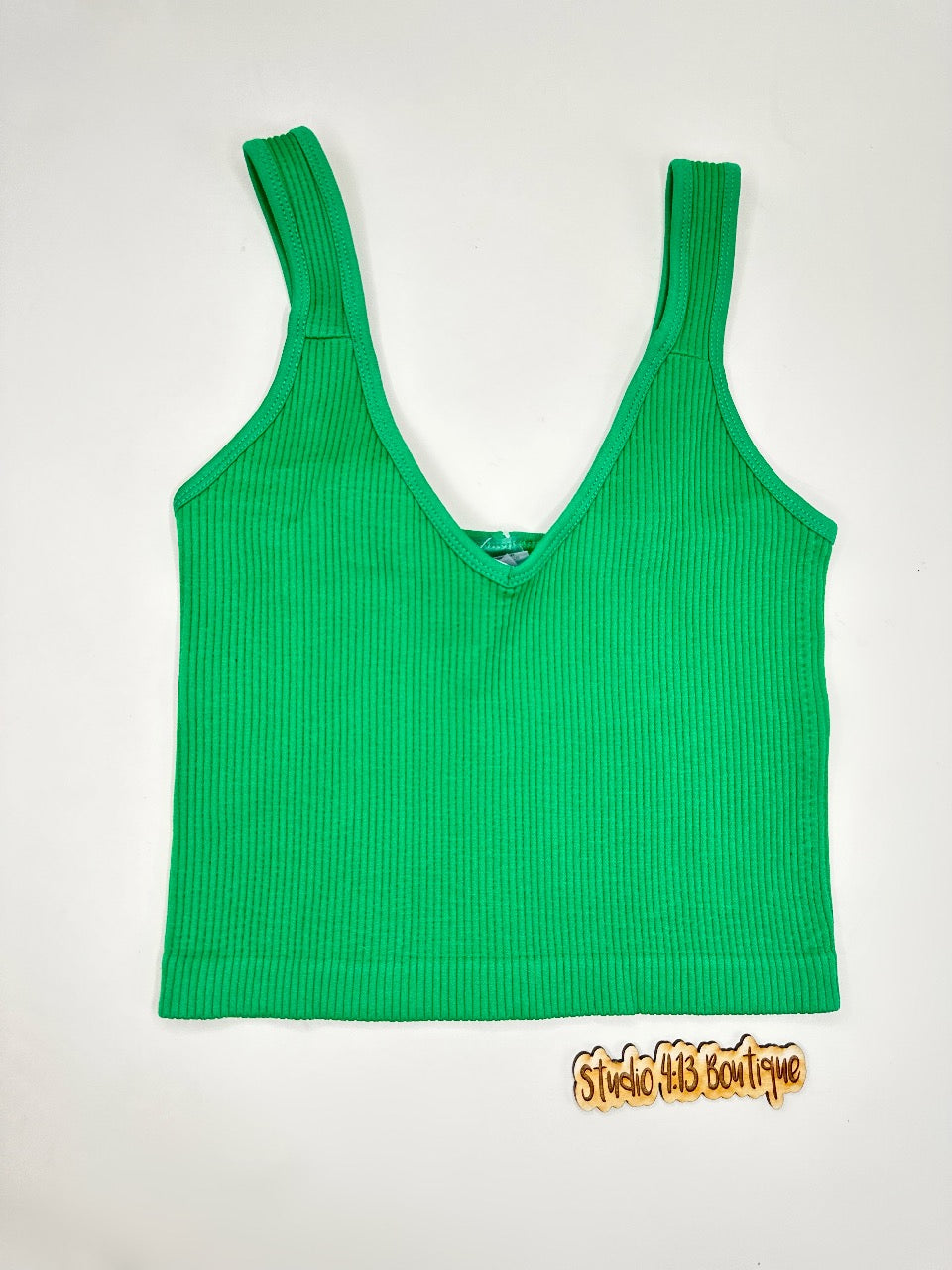 KELLY GREEN RIBBED HALF TANK