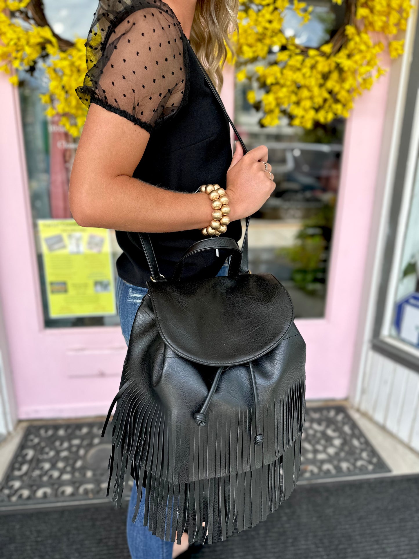 BLACK FRINGE BACKPACK