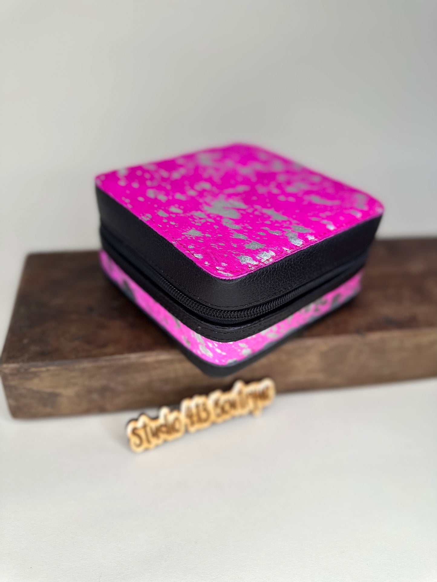 PINK/SILVER ACID COWHIDE JEWELRY BOX