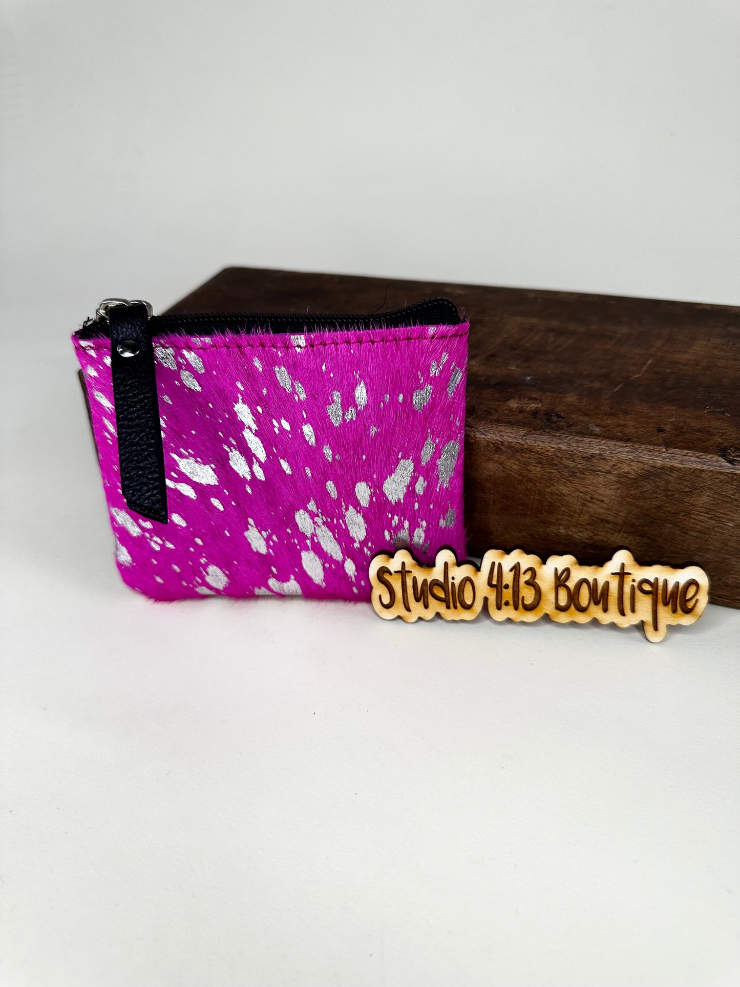 PINK/SILVER COWHIDE COIN PURSE
