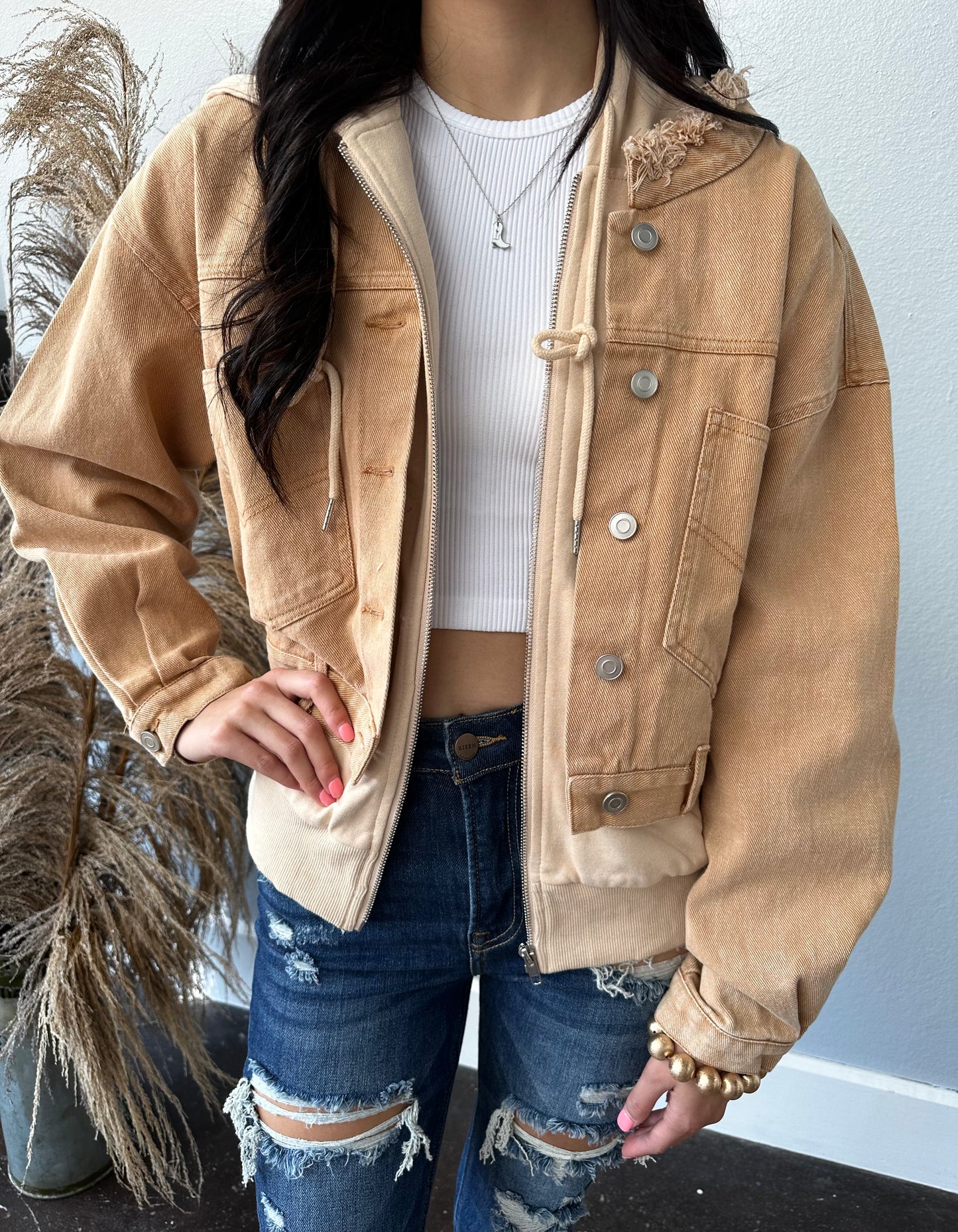 TAN DENIM HOODIE JACKET