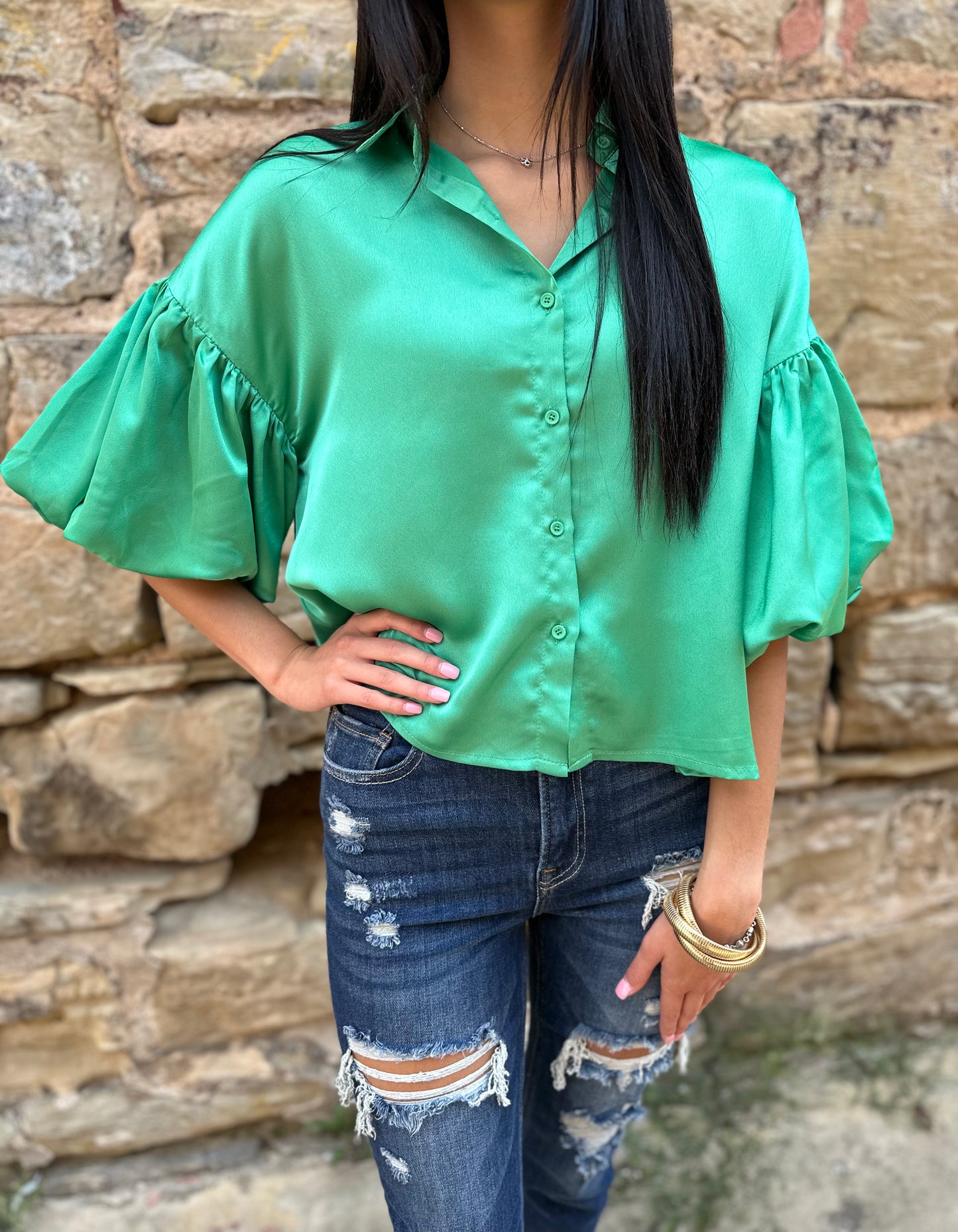 EMERALD PUFF SLEEVE TOP
