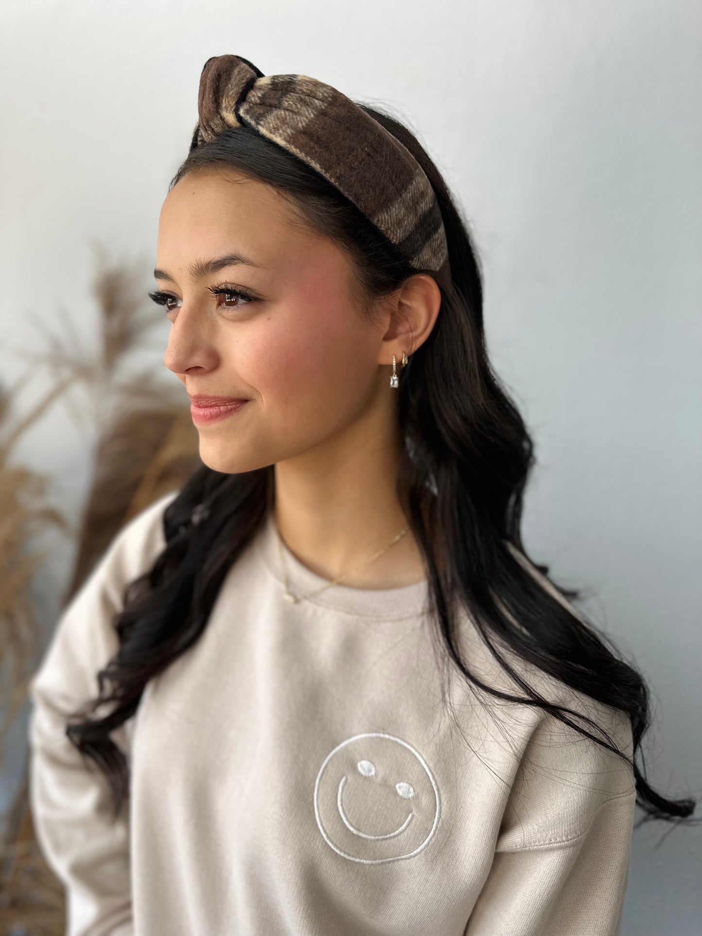 BROWN PLAID FLEECE HEADBAND