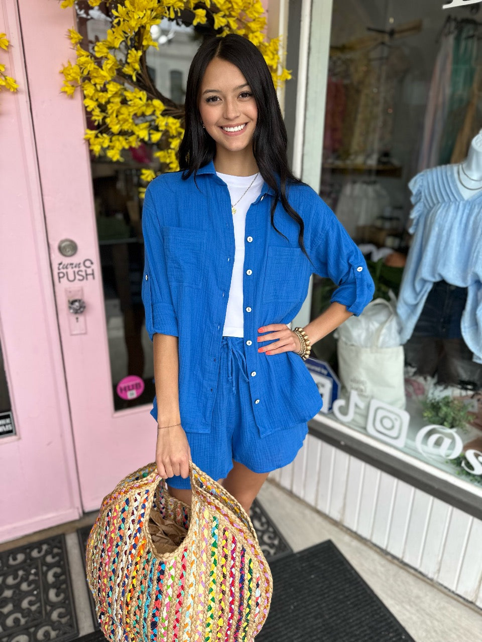 BLUE L/S SHORT SET