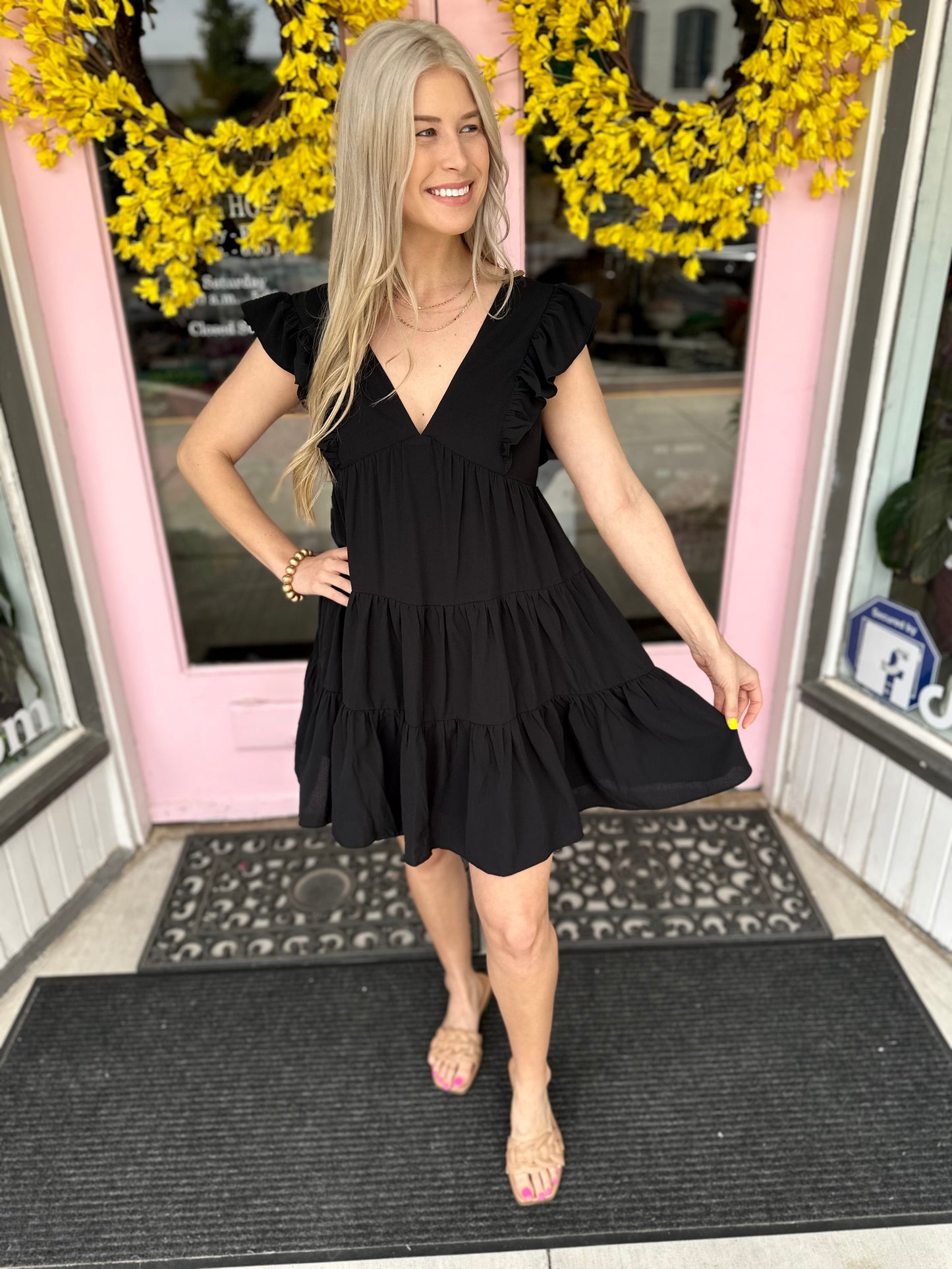 BLACK RUFFLE TIERED DRESS