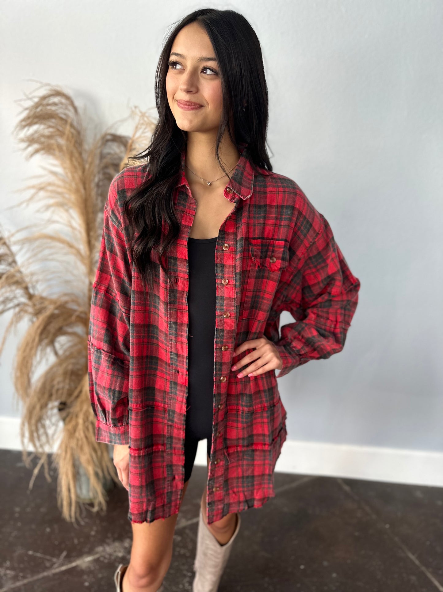 ULTIMATE RED PLAID BUTTON UP