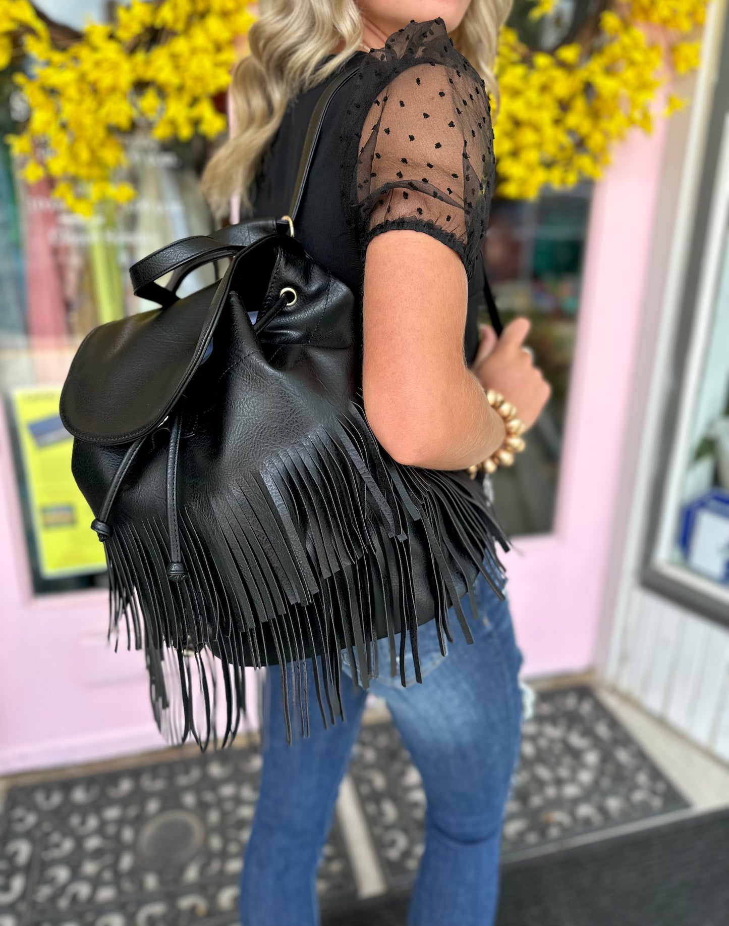 BLACK FRINGE BACKPACK