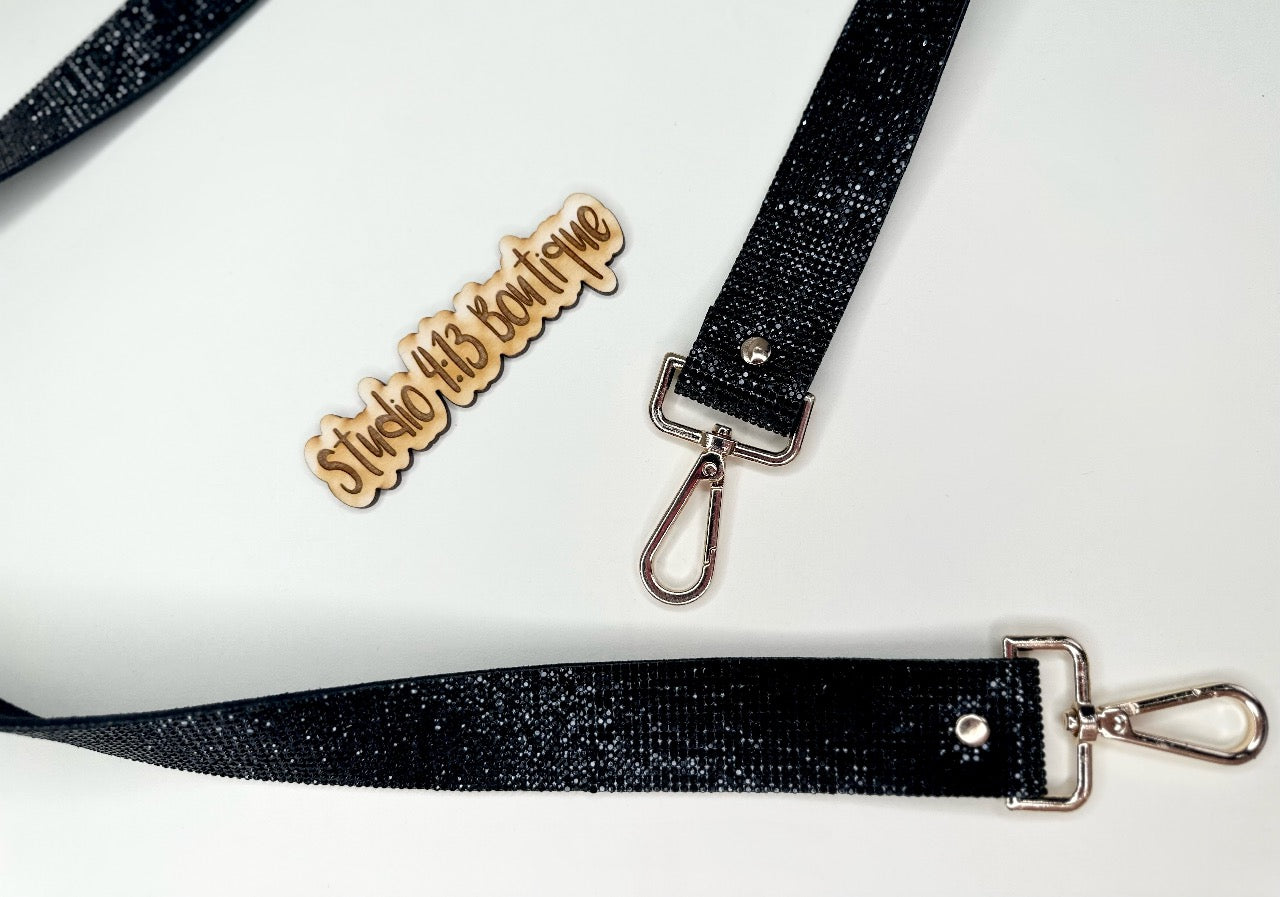 BLACK RHINESTONE PURSE STRAP