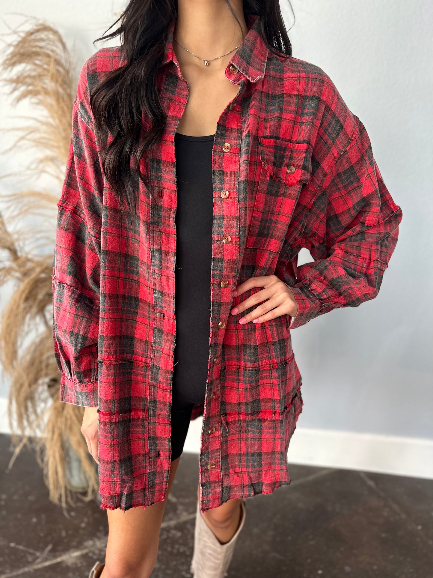 ULTIMATE RED PLAID BUTTON UP