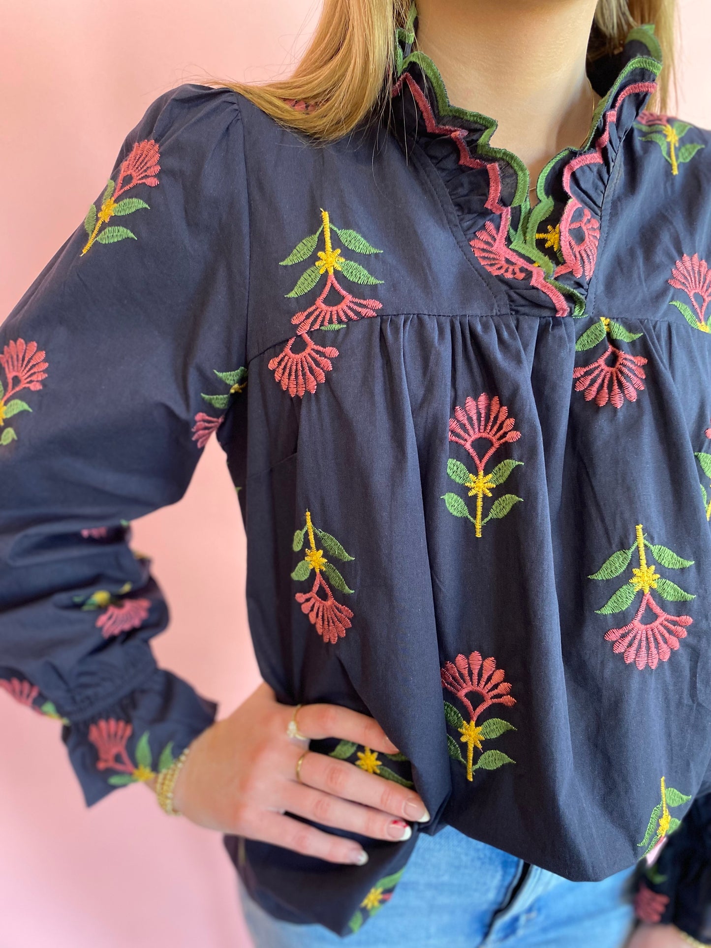NAVY EMBROIDERED TOP