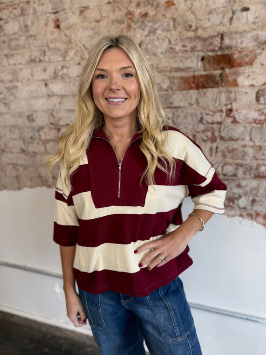 WINE WIDE STRIPE TOP