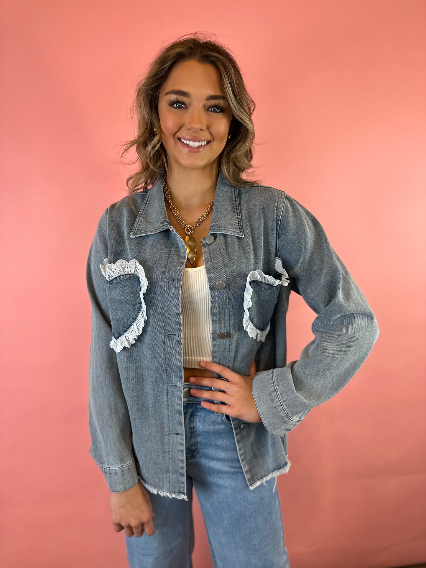 DENIM HEART LACE JACKET