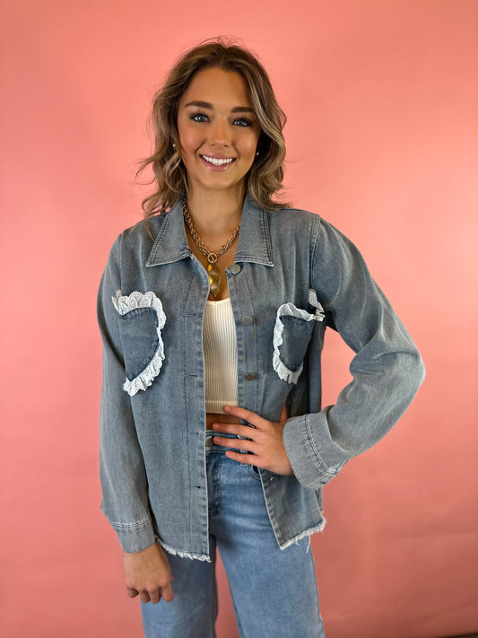 DENIM HEART LACE JACKET