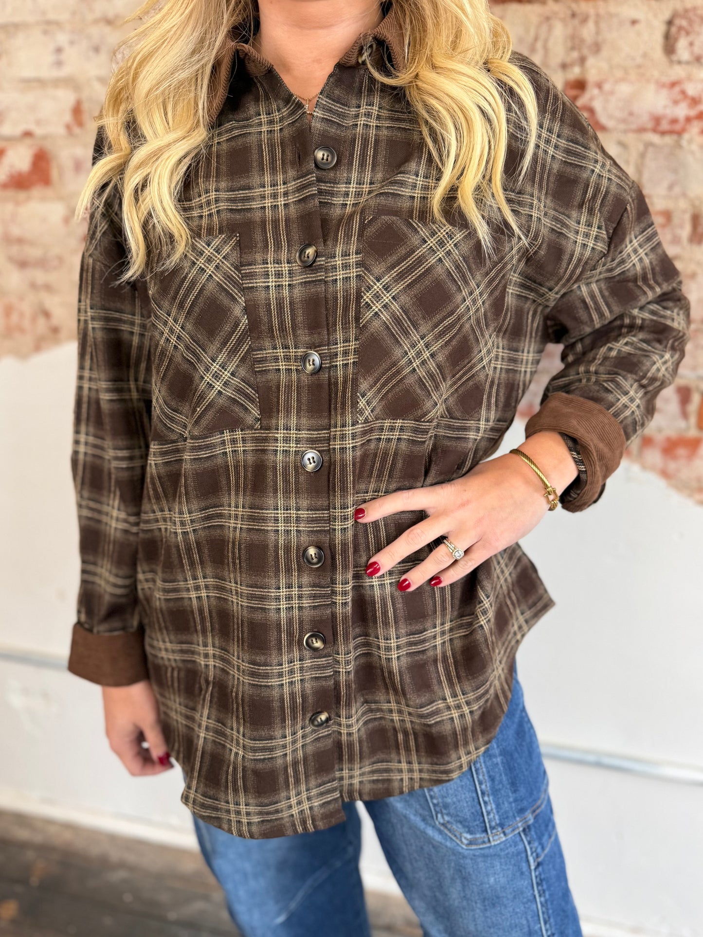 BROWN CORDUROY COLLAR SHACKET