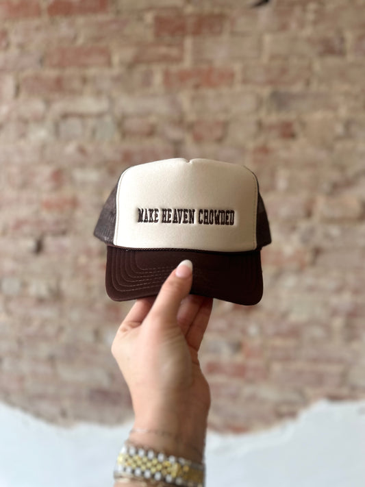 BROWN/TAN MAKE HEAVEN CROWDED EMBROIDERED HAT