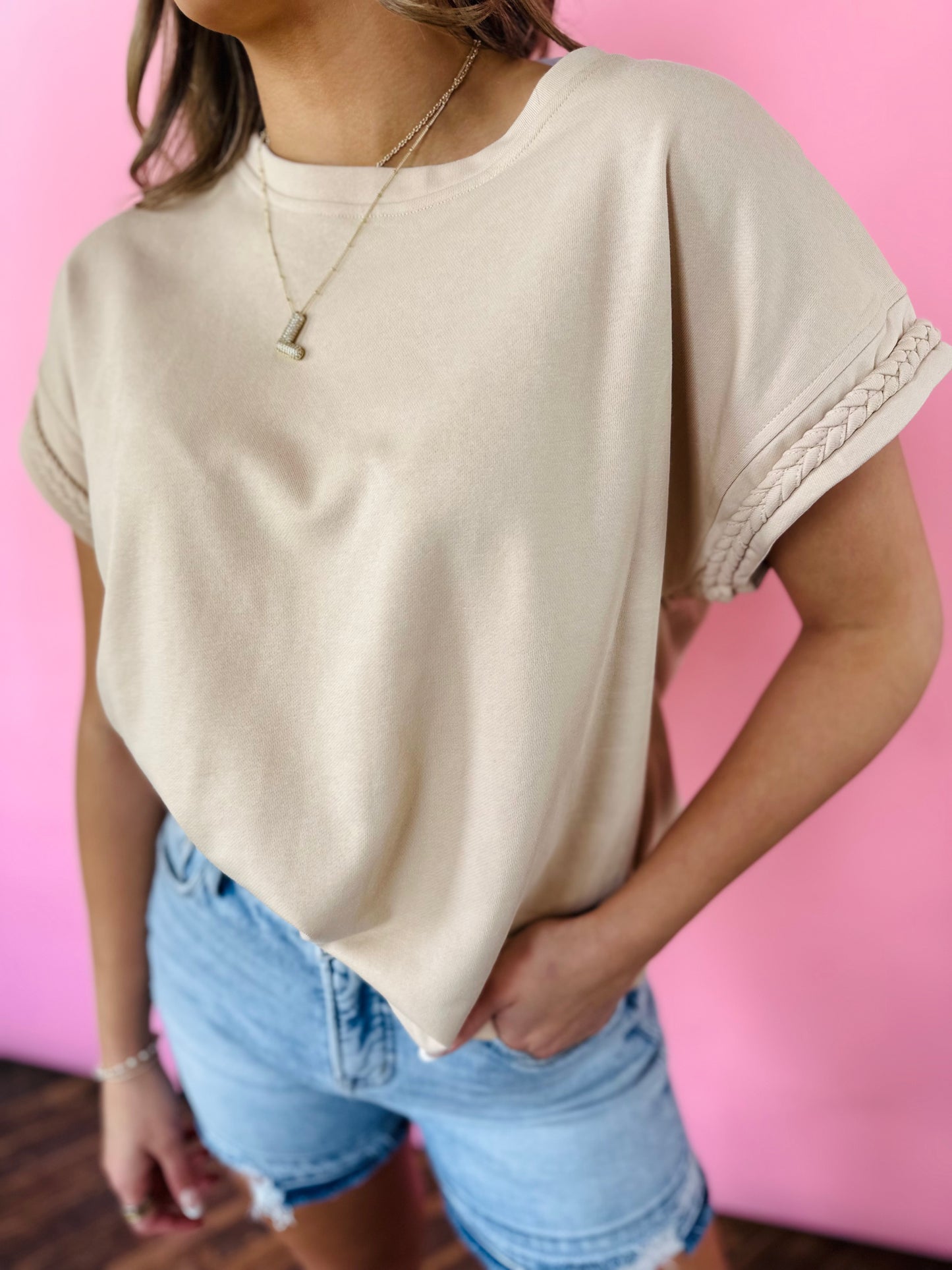 NOT SO BASIC TAN BRAIDED TOP