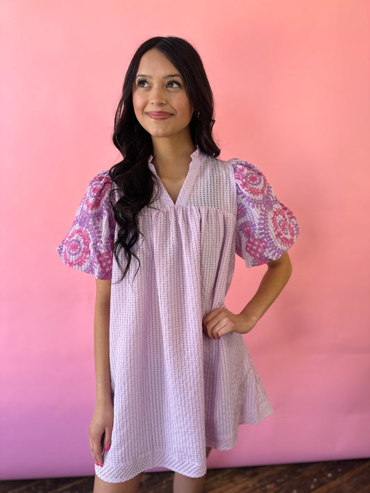 LIGHT PURPLE EMBROIDERED SLEEVE DRESS
