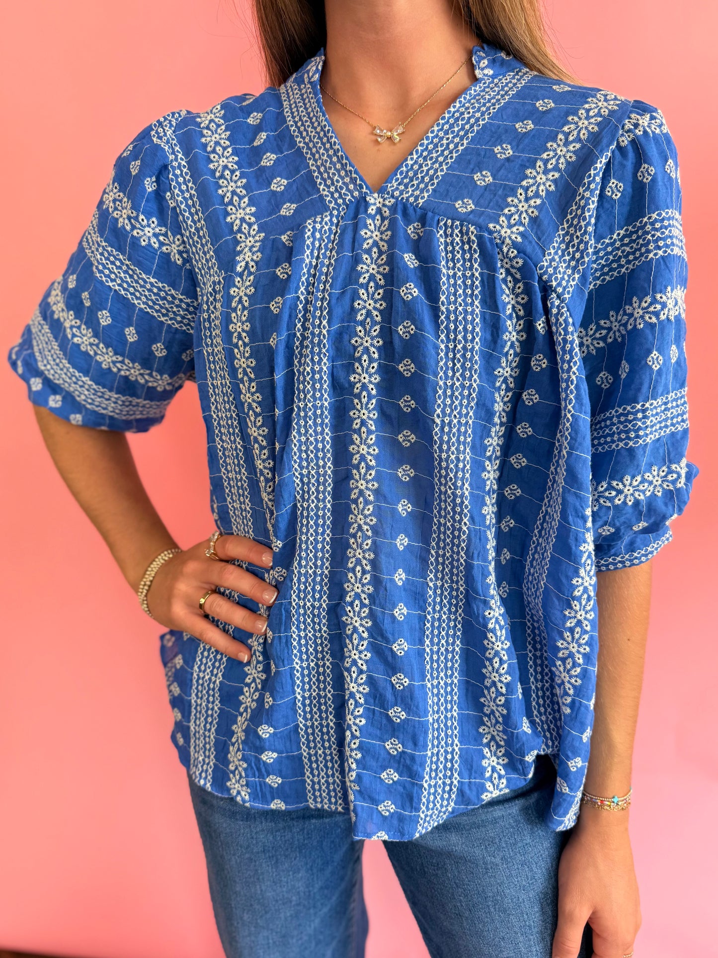 BLUE EMBROIDERED TOP