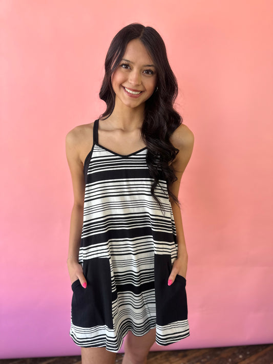 BLACK/WHITE STRIPE ROMPER
