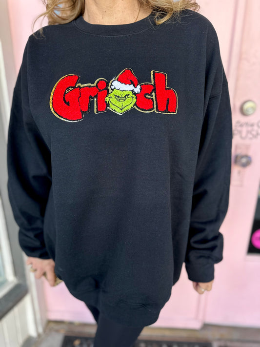 BLACK SWEATSHIRT W/CHENILLE PATCH