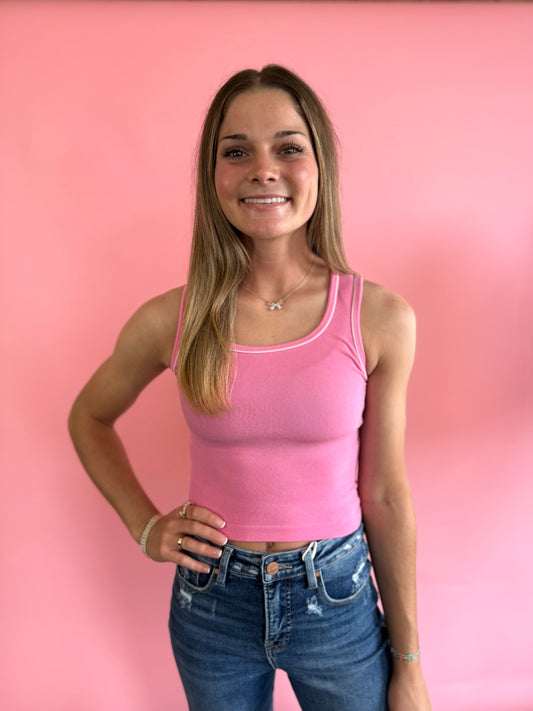 PINK + WHITE STRIPE TANK