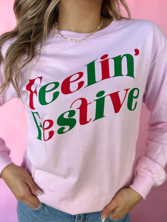 FEELIN' FESTIVE PINK LONGSLEEVE