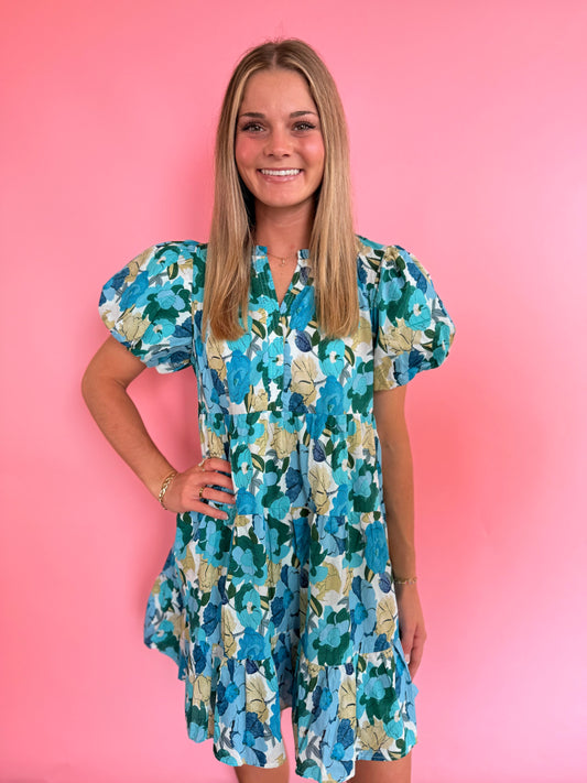 BLUE MULTI MIX FLOWER DRESS