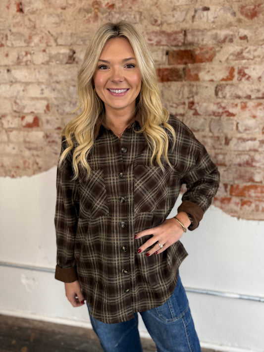 BROWN CORDUROY COLLAR SHACKET