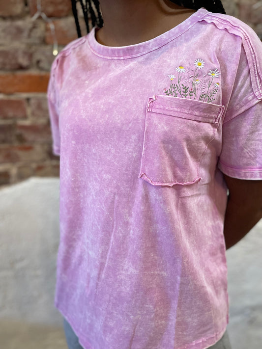 PINK FLOWERS IN MY POCKET TEE