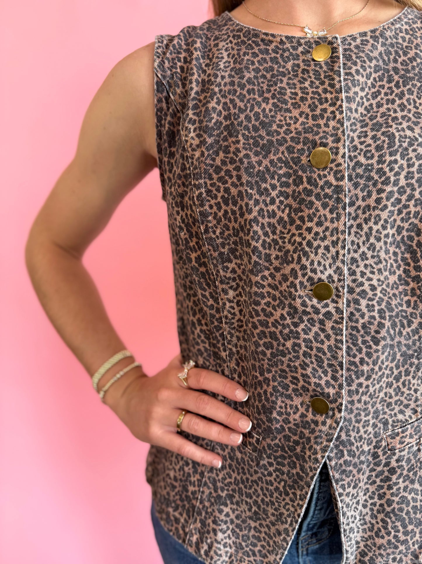 CHEETAH BUTTON UP VEST