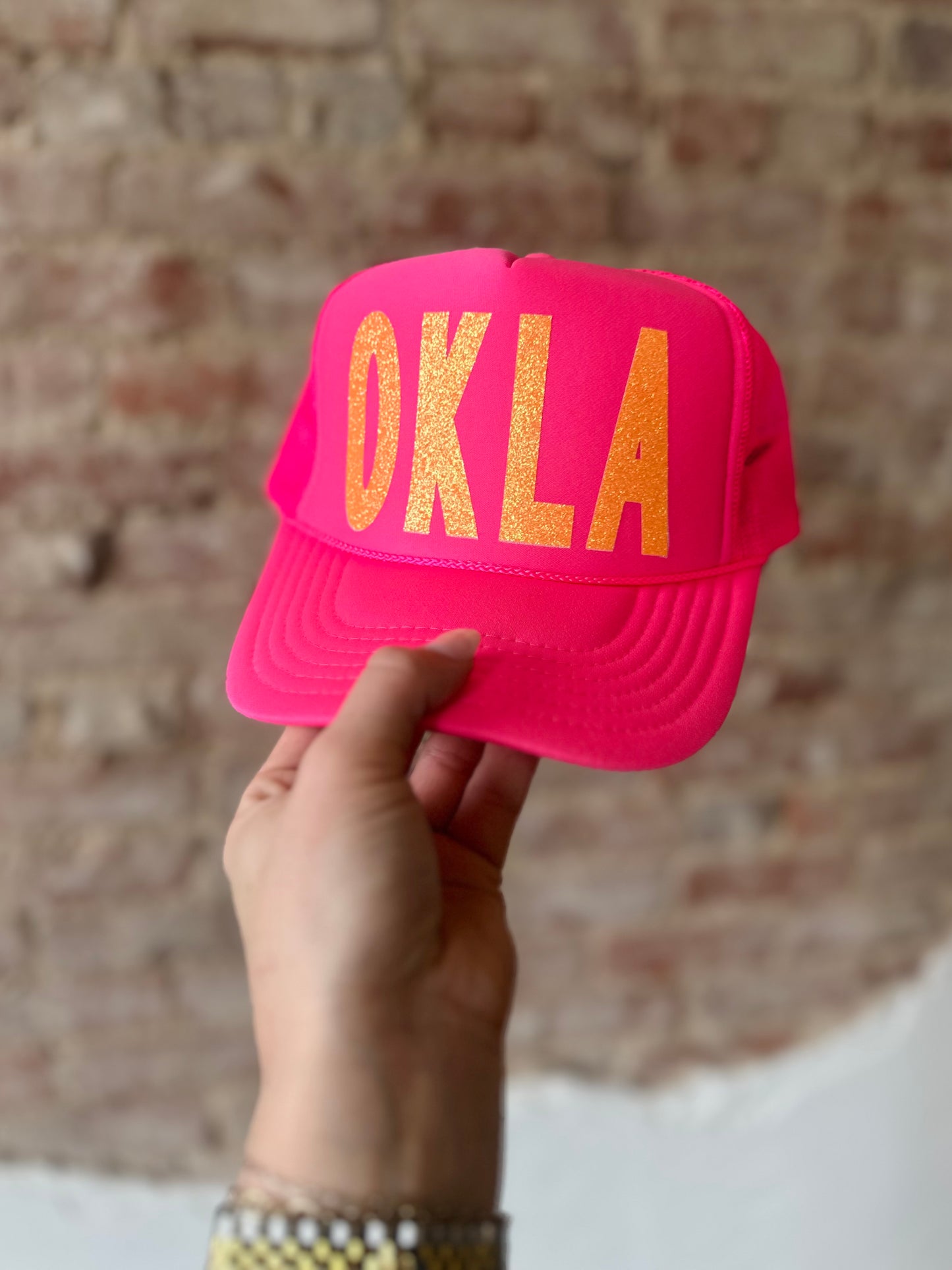 NEON PINK OKLA TRUCKER HAT