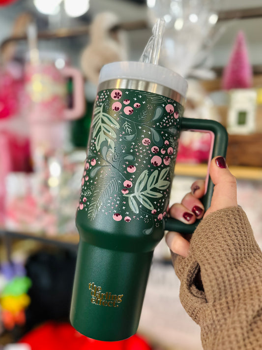 HUNTER GREEN AND PINK TUMBLER