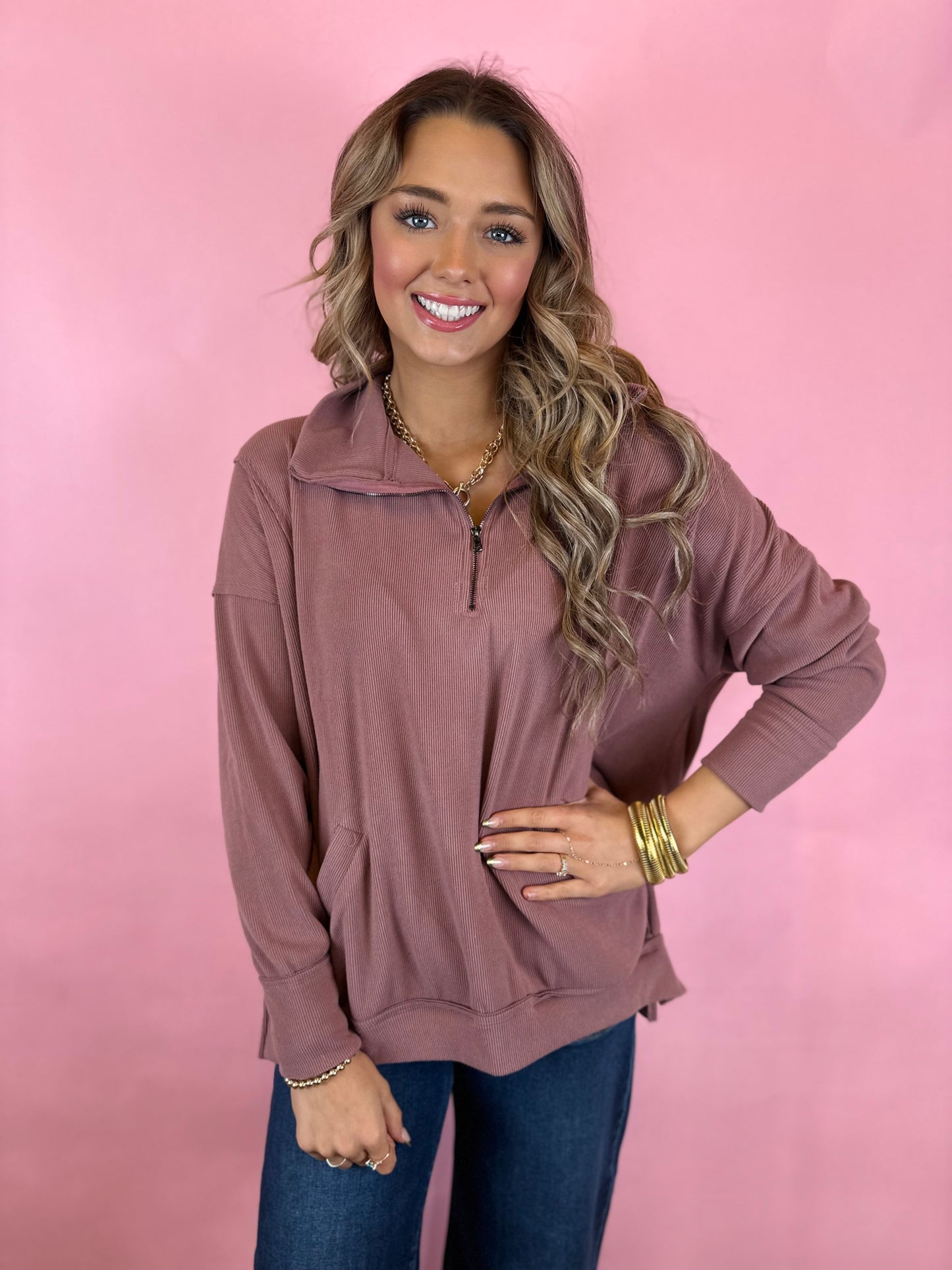 DUSTY ROSE 1/4 ZIP SO SOFT TOP