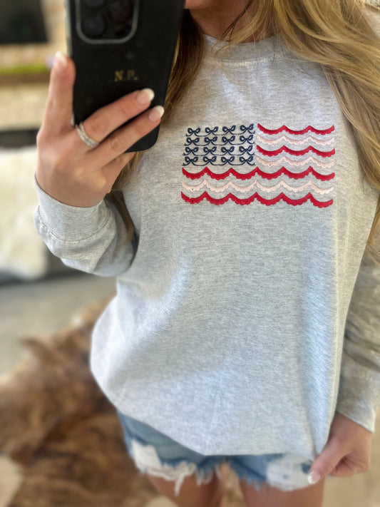 GREY AMERICAN FLAG SWEATSHIRT