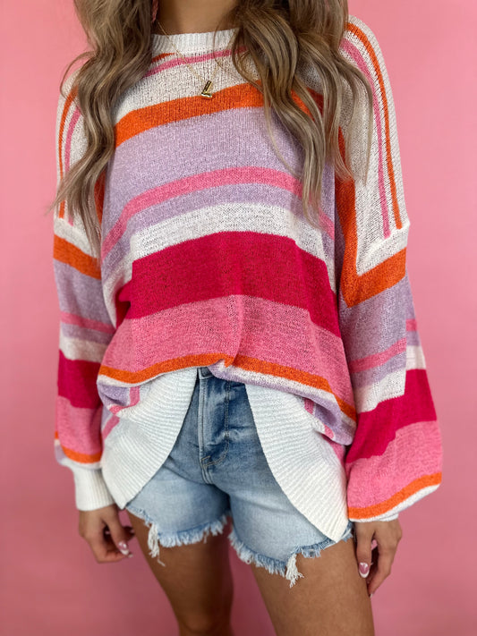 PINK STRIPE ONE SIZE SWEATER TOP